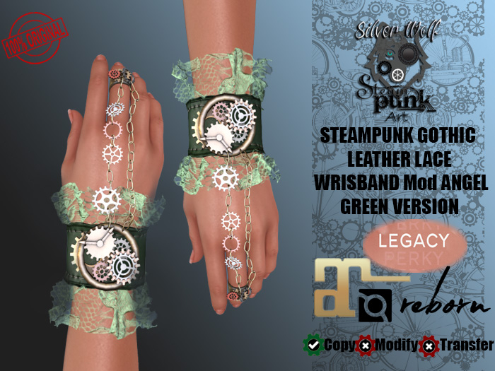 SW - Steampunk Gothic Gear Leather Lace Wrist Female GREEN