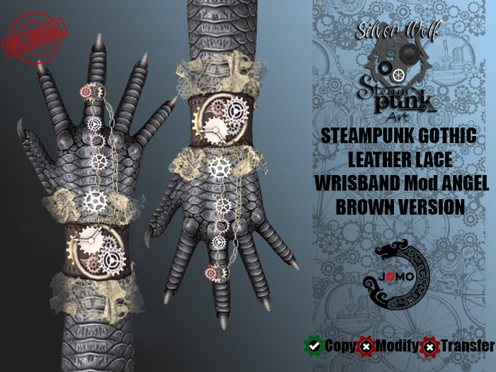 SW - Steampunk Gothic Gear Leather Lace Wrist Jomo BROWN