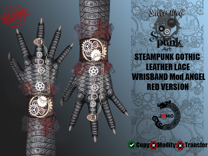 SW - Steampunk Gothic Gear Leather Lace Wrist Jomo RED