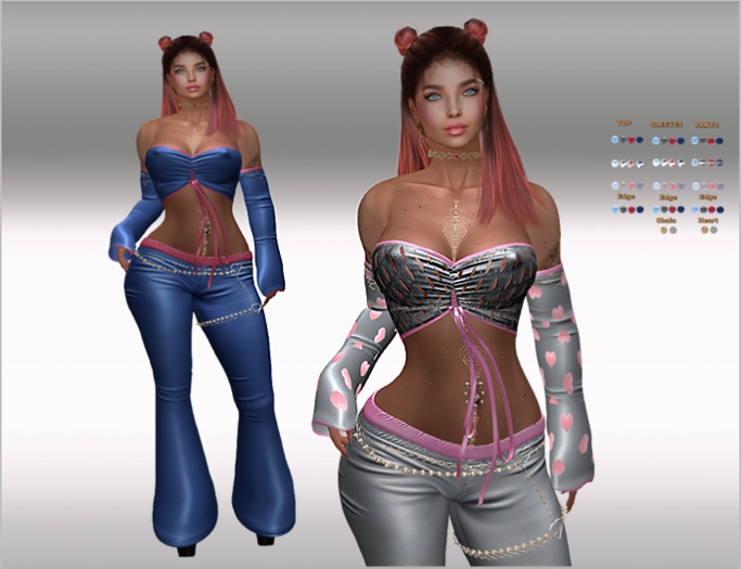 SET Top,Sleeves,.Pants,Belt & Chain-Garter 52x Multicolor1 HUD,LaraX,Legacy,Reborn,