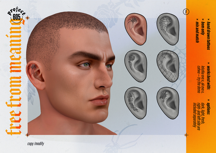 (project 605) - free from meaning - ear tattoo - 1/ spider