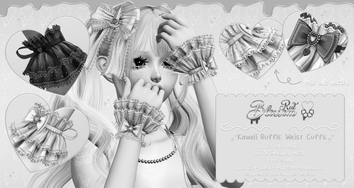 { Red Blossom } Kawaii Ruffle Wrist Cuffs { DEMO }
