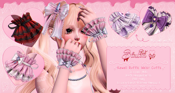 { Red Blossom } Kawaii Ruffle Wrist Cuffs { FATPACK }