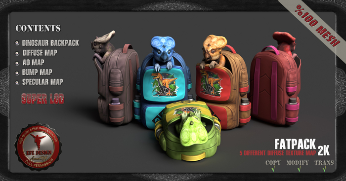 (Efe Design) Dinosaur Backpack Fatpack Fullperm 