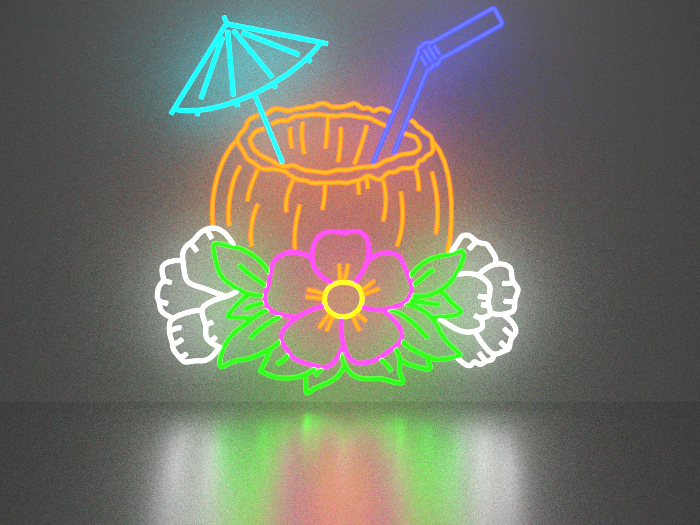 Cocktail in a coconut with a straw neon sign Full Permission