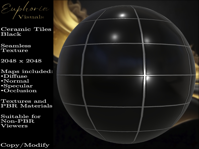 Second Life Marketplace - [Euphoria Visuals] Ceramic Tiles Black ...