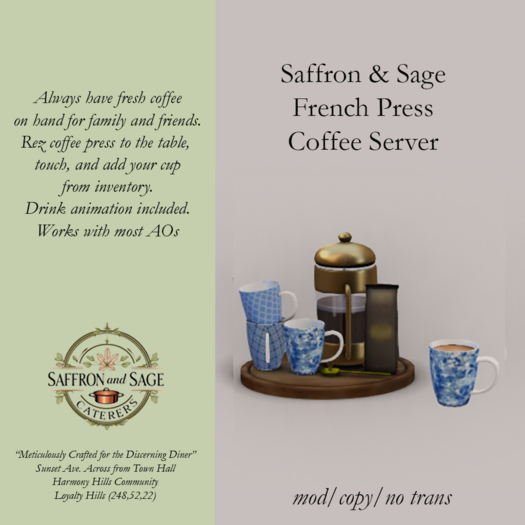 Saffron and Sage French Coffee Server in Gold (Decor - Mod/Copy)