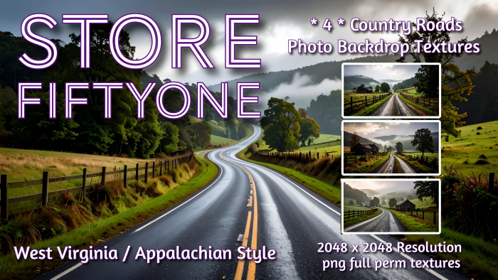 NEW! * 4  * Country Roads, WVa Style Photo Studio Backdrop Textures - 2K! - Store FiftyOne :) 