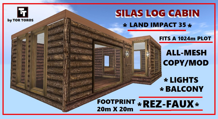 Rez-Faux SILAS LOG CABIN 33Li   (Boxed) LOW PRIM HOME