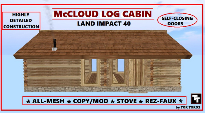 REZ-FAUX McCLOUD LOG CABIN 40Li (Boxed)