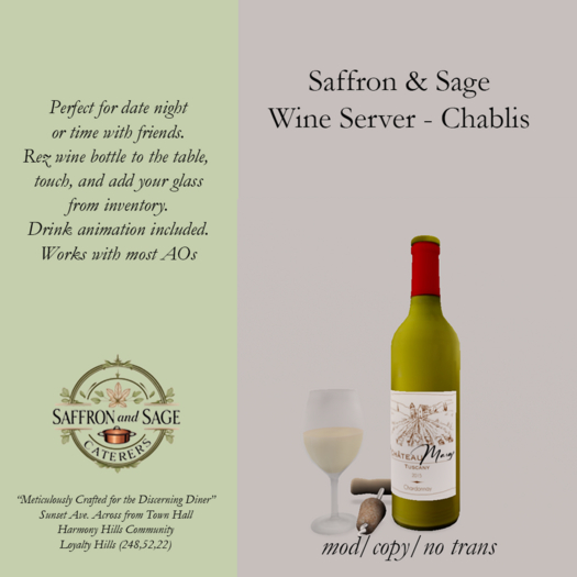Saffron & Sage Chablis Wine Server/mod copy perms/Decorative wine dispenser