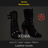 JMF Xenia Leather Boots – Black Pentagram – Women’s Gothic Leather Boots with Pentagram