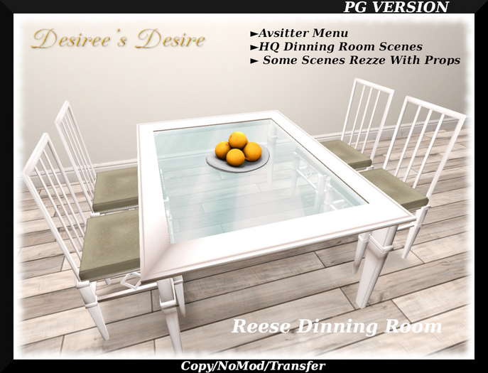 Sculpted Reese Dinning Room Set+ Food/Prop Rezzer