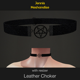 JMF Leather Choker – Pentagram – All Black – Gothic Necklace