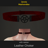 JMF Leather Choker – Pentagram – Red with Black Pentagram – Gothic Necklace
