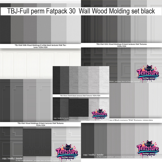 TBJ-Full perm Fatpack 30  Wall Wood Molding set black 1024