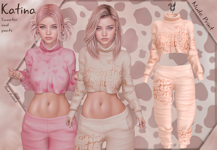 .:Bad Rabbit:. Katina Sweater and Pants Nude Print