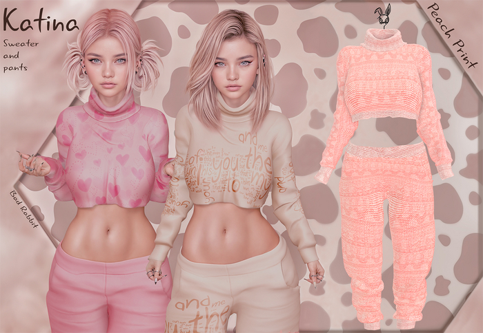 .:Bad Rabbit:. Katina Sweater and Pants Peach Print