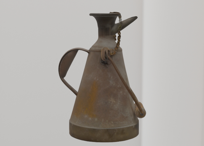 an old metal jug with a handle on it - full permission
