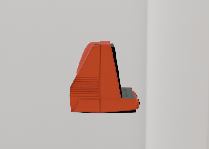 an old red computer with a black screen - full permission