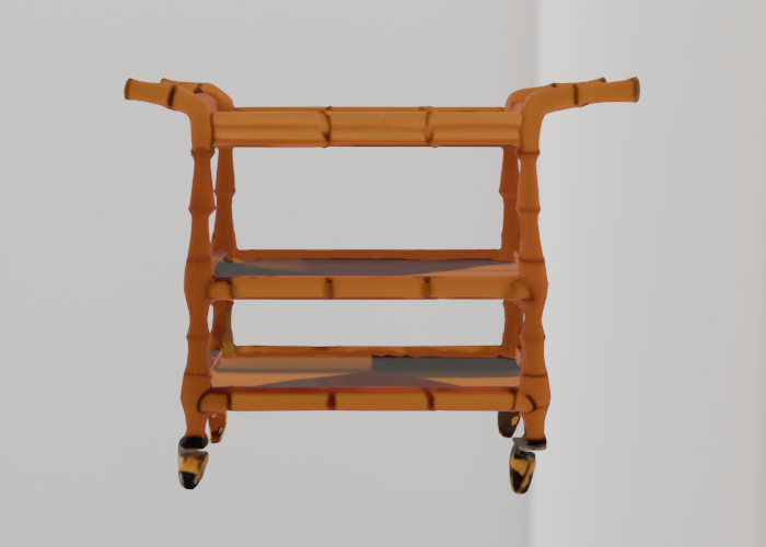 bamboo and glass serving cart with red trays - full permission