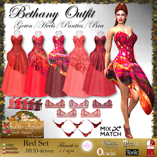 *Goddess* Bethany Gown Outfit - Reds