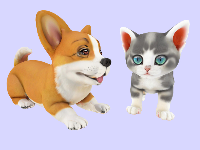 Set of 2 Corgi & Grey Kitten FULL PERM