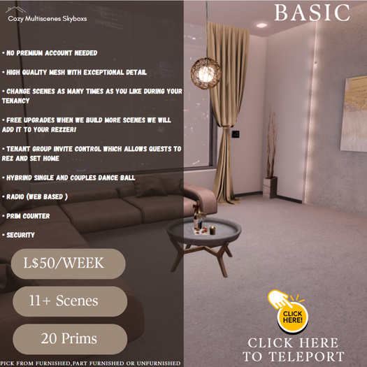 Cozy Multiscenes Skyboxs  L$50/WEEK 10 SCENES 20 PRIMS