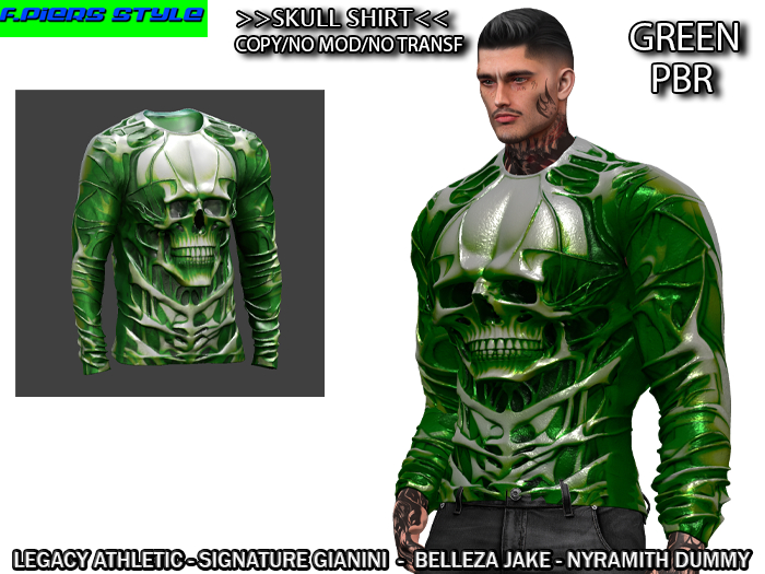 ~Skull Shirt GREEN~ F.PIERS STYLE
