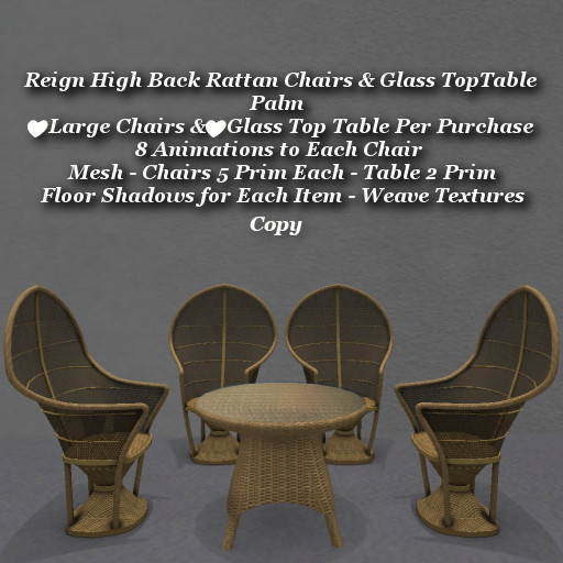 Reign High Back Rattan Chairs & Table Palm1