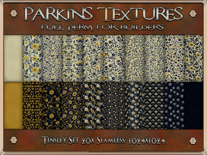 Parkins Textures - Tinsley Set - 20x Full Perm Seamless 1024 - Fabric, Floral, Clothing, Pattern, Cloth, Textile, Blue 
