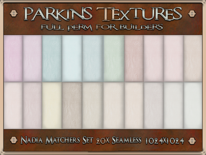 Parkins Textures - Nadia Matchers Set - 20x Full Perm Seamless 1024 - Clothing, Fabric, Textile, Silk, Cotton, Pastel
