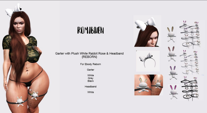 ROMIBHEN - Garter with Plush White Rabbit Rose & Headband {REBORN
