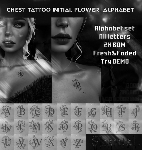 Shantal.  Tattoo Chest Initial Floral Set DEMO 