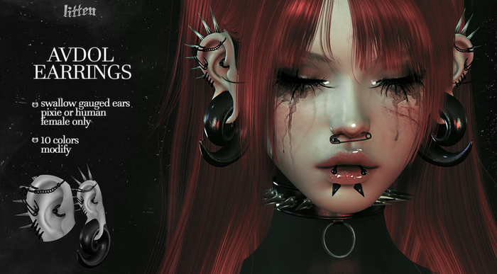 [Litten] Avdol Earrings - [FATPACK] Swallow Gauged Ears/Pixie/Normal