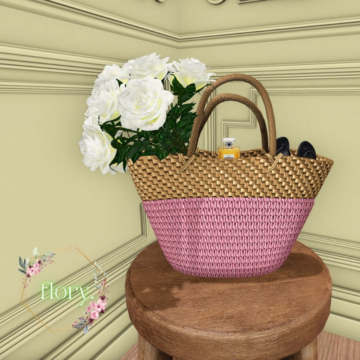 flory. - Pink Straw Beach Bag / ADD