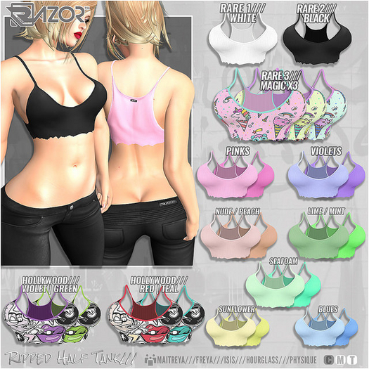 Razor/// Ripped Half Tank - Violets - HOURGLASS