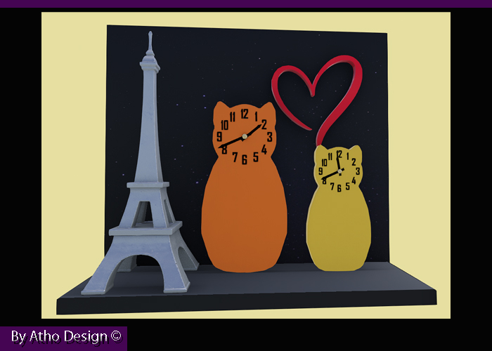 Horloges DUO "Chat l'heure" - Orange / Yellow