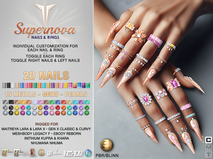 **RE** Supernova Nails & Rings Set - PBR - Maitreya, Gen X, Meshbody, Inithium, eBODY, NHUMANA