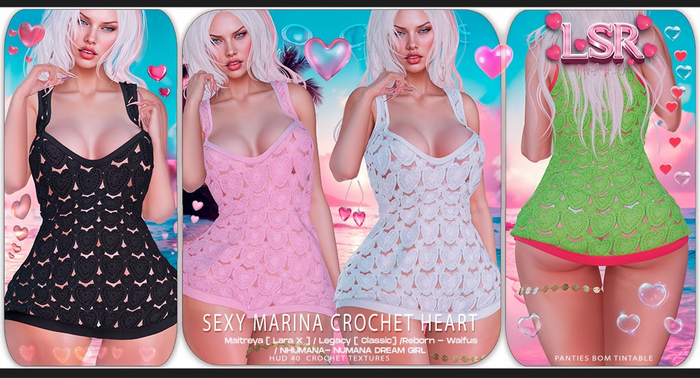 [ LSR ] Sexy Marina Shirt Crochet Hearts Fatpack 