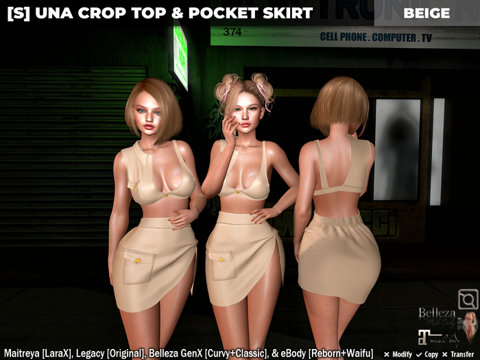 [S] Una Crop Top & Pocket Skirt Beige