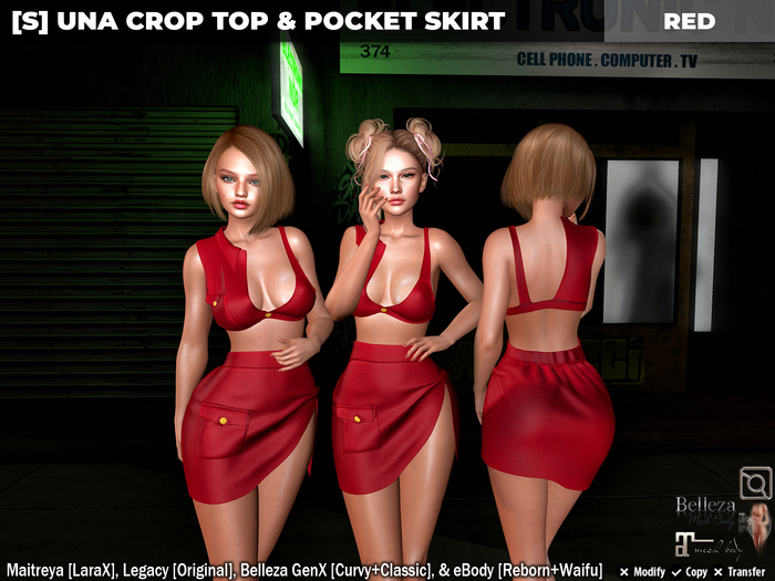 [S] Una Crop Top & Pocket Skirt Red