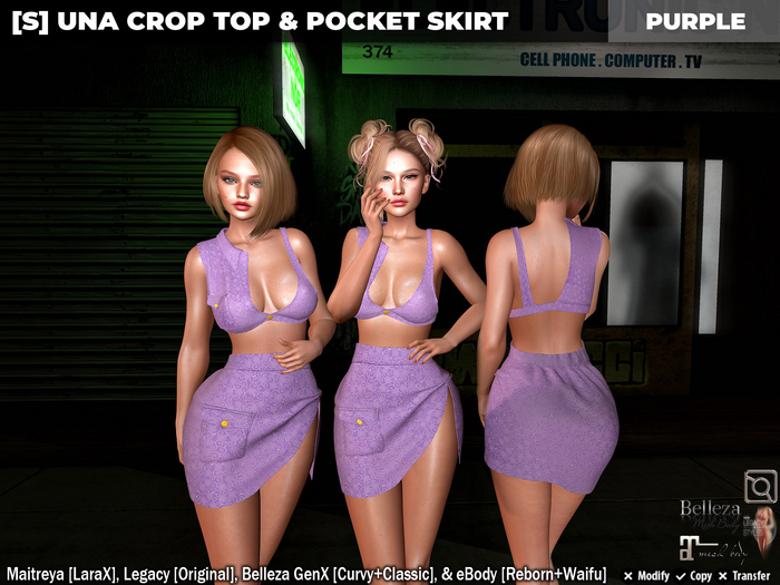 [S] Una Crop Top & Pocket Skirt Purple