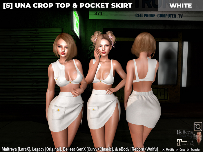 [S] Una Crop Top & Pocket Skirt White