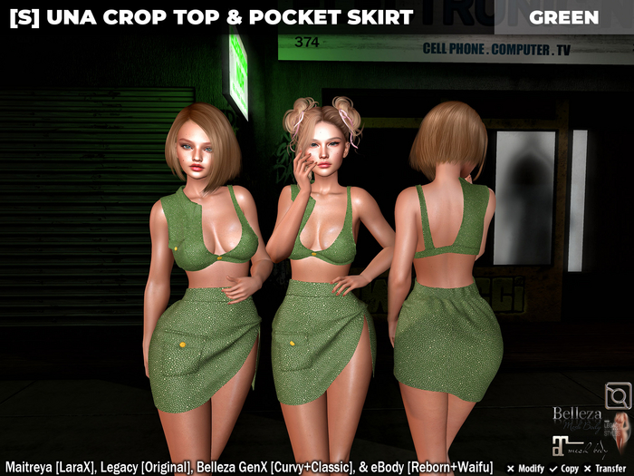 [S] Una Crop Top & Pocket Skirt Green