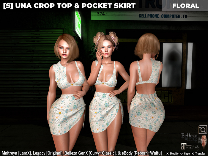 [S] Una Crop Top & Pocket Skirt Floral