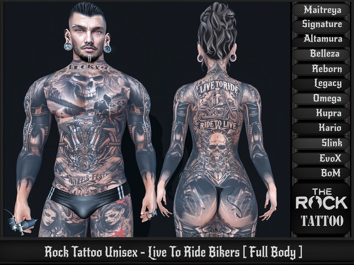 Rock Tattoo Unisex - Live To Ride Bikers [ Full Body ]