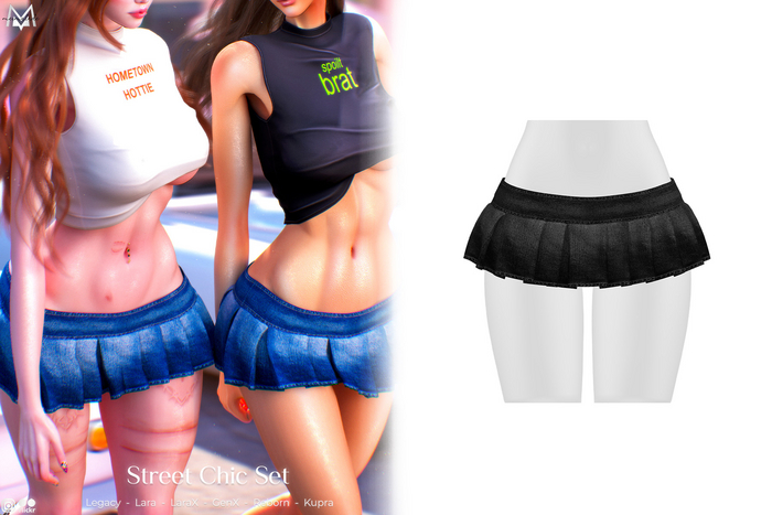 MERMALADE Pleated Micro Denim Skirt B&W1