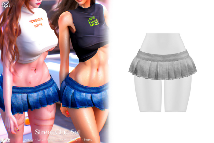 MERMALADE Pleated Micro Denim Skirt B&W2