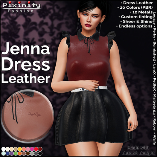 Pixinity – Jenna Leather Mini Dress • Ruffle with Collar and Belt • PBR Edgy Leather 20 colors